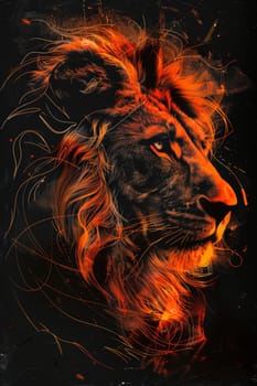 portrait of a lion's head on a black background. The illustration.