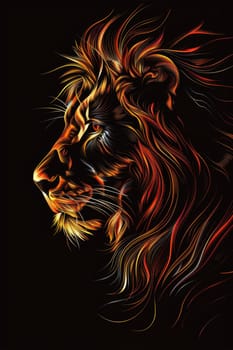 portrait of a lion's head on a black background. The illustration.