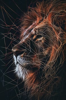 portrait of a lion's head on a black background. The illustration.