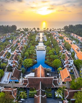 Aerial view of luxry hotel in Khao Lak beach in Phang Nga, Thailand, south east asia