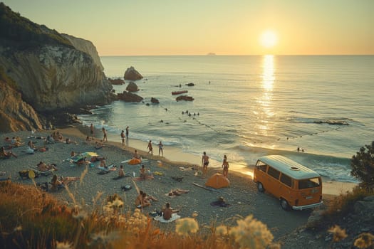 Bird's-eye view of the beach near the mountains.