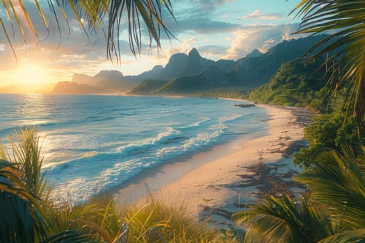 Bird's-eye view of the beach near the mountains.