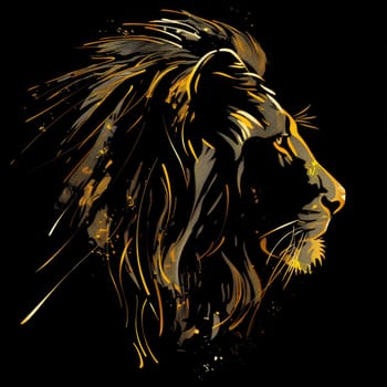 portrait of a lion's head on a black background. The illustration.