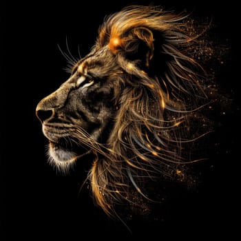 portrait of a lion's head on a black background. The illustration.