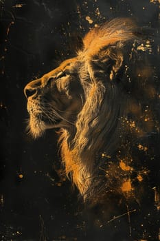 portrait of a lion's head on a black background. The illustration.