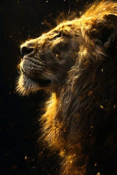 portrait of a lion's head on a black background. The illustration.