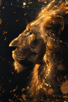 portrait of a lion's head on a black background. The illustration.