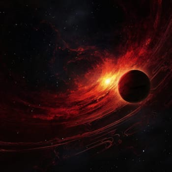 Red Galaxy in Deep Space. The Planet in the Dark Space. Illustration of the Infinite Universe.