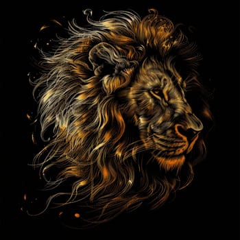 portrait of a lion's head on a black background. The illustration.