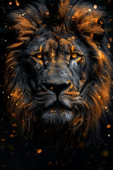 portrait of a lion's head on a black background. The illustration.