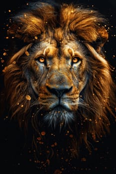 portrait of a lion's head on a black background. The illustration.