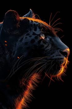 The muzzle of a Black panther highlighted on a black background.