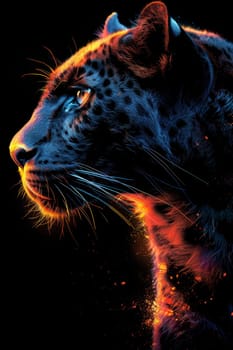 The muzzle of a Black panther highlighted on a black background.