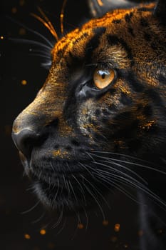 Portrait of a cougar highlighted on a black background.