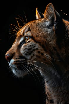 Portrait of a cougar highlighted on a black background.