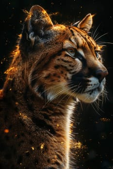 Portrait of a cougar highlighted on a black background.