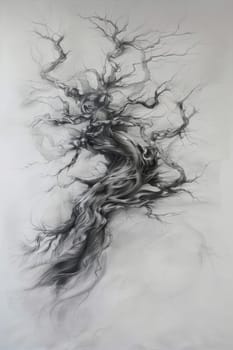 A stylized tree drawn in black pencil on a white background.