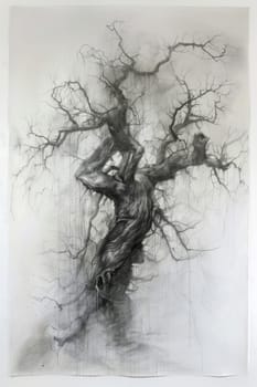 A stylized tree drawn in black pencil on a white background.