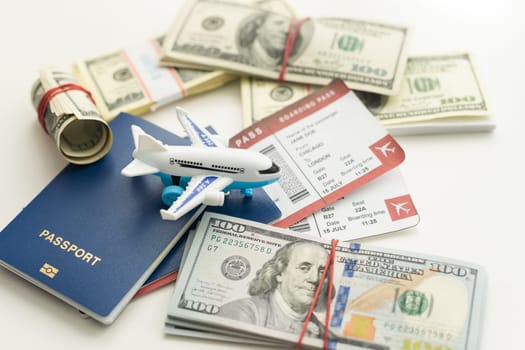 white plane on dollar cash closeup. High quality photo