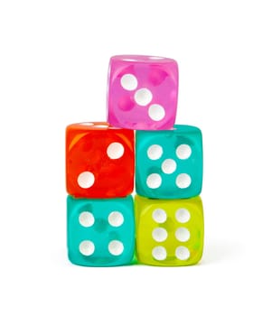 Stacked play dice isolated on white background