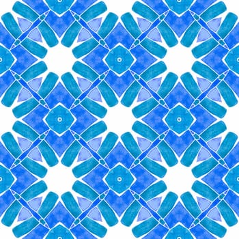 Medallion seamless pattern. Blue uncommon boho chic summer design. Watercolor medallion seamless border. Textile ready unique print, swimwear fabric, wallpaper, wrapping.