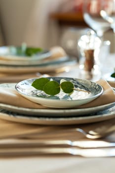 Elegant dinner table served for banquet event