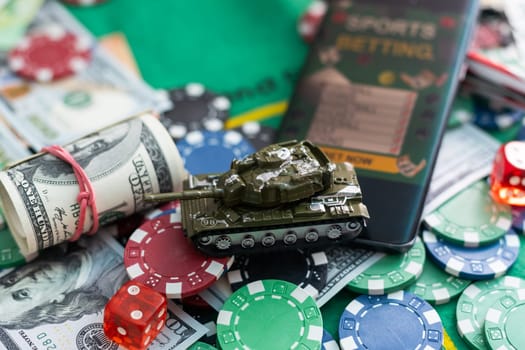 Cash money dollar bills and casino chips. Gambling casino chips and casino tokens. High quality photo
