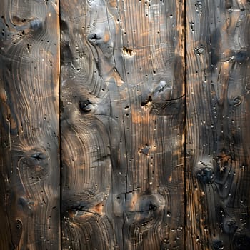 A detailed closeup of a brown wooden wall with intricate holes, showcasing the natural beauty of wood as an art form and sculpture in visual arts