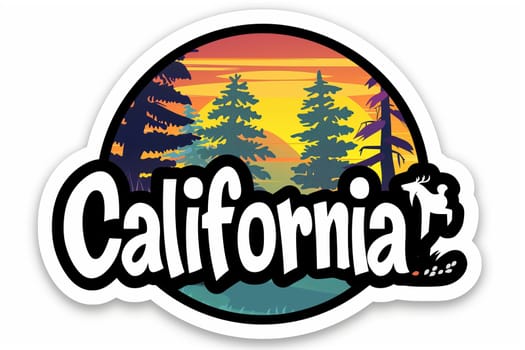 A sign displaying California against the backdrop of towering palm trees, showcasing the iconic scenery of the state.