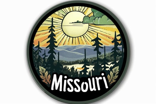 A sign displaying Missouri against the backdrop of a stunning sunset, showcasing the states beauty and welcoming visitors.