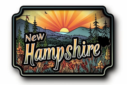 A sticker displaying the words New Hampshire in bold font.