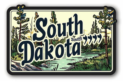 A sign that reads South Dakota stands in front of a flowing river, showcasing the states natural beauty.