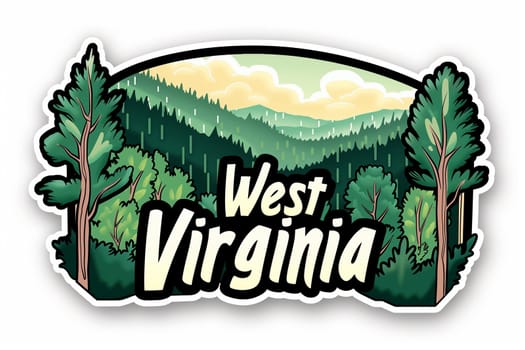 A sticker displaying the words West Virginia in bold lettering, ideal for showing pride or support for the state.