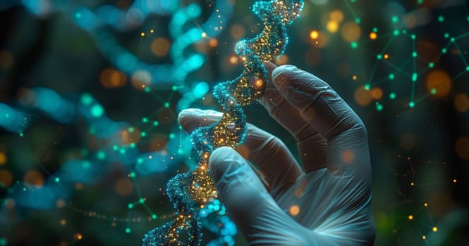 A person is holding an electric blue DNA strand underwater, showcasing the beauty of marine biology through macro photography as a blend of art and science in a mesmerizing liquid pattern event