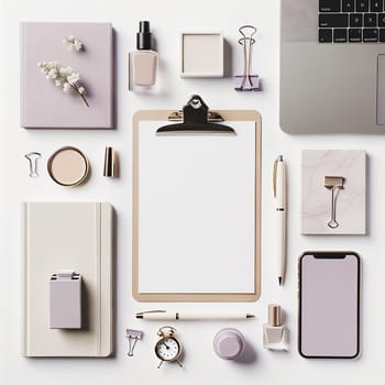 Stylish Stationery: Lilac Accents in a Minimalistic Workspace