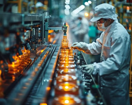 Diligent Factory Workers Operating Machinery in an Industrial Setting, The blur of activity and machinery underscores the backbone of manufacturing.