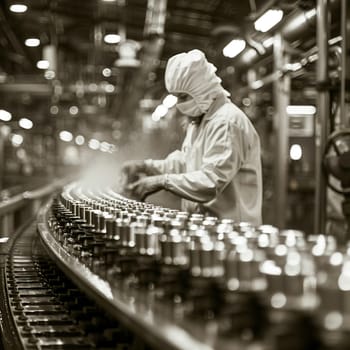 Diligent Factory Workers Operating Machinery in an Industrial Setting, The blur of activity and machinery underscores the backbone of manufacturing.