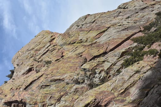 Beautiful and Steep Rocky Cliffs, Hiking on Fowler Trail Near Boulder, Colorado, USA. A popular rock climbing destination in the Rocky Mountains. High quality photo