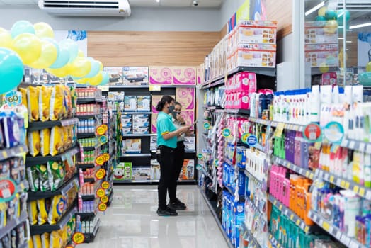 Bangkok, Thailand - November 23, 2021 : Unidentified supermarket or hypermarket is a popular destination for shopping a food and relaxing family.