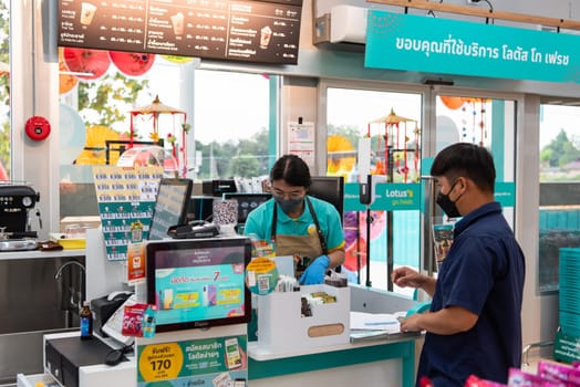 Bangkok, Thailand - November 23, 2021 : Unidentified supermarket or hypermarket is a popular destination for shopping a food and relaxing family.