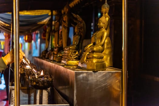 Chiang Mai, Thailand - January 8, 2022 : Wat Phra That Doi Suthep at night time is buddhist temple (wat) in Chiang Mai province. Within the site are pagodas, statues, bells, a museum, and shrines.