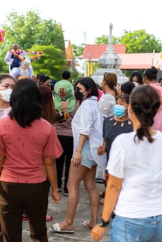 Suphanburi, Thailand - June 12, 2022 : Ordination ceremony in buddhist Thai monk ritual for change man to monk in ordination ceremony in buddhist in Thailand