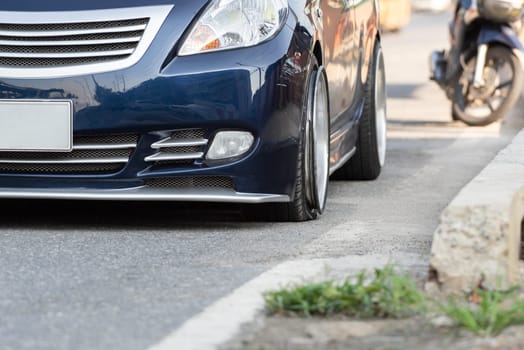 Car damaged crash from car accident on the road wait insurance in a city collision in Bangkok Road, accidents are a major problem of traffic in Thailand.