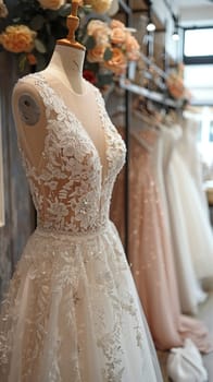 Elegant Bridal Boutique with Soft Focus on Gowns and Accessories, The hazy outlines of wedding attire suggest dreams and preparations for a special day.