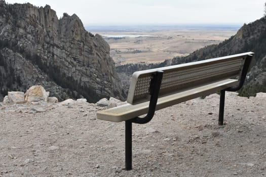 Empty Bench at Continental Divide Overlook, Eldorado Canyon State Park, Colorado. High quality photo