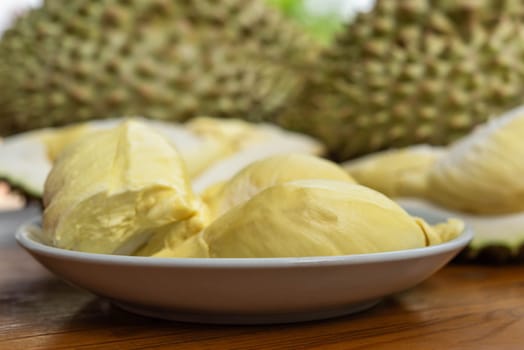 Durian is a king of fruit in Thailand and asia fruit have a spikes shell and sweet can buy at Thai street food and fruit market at agriculture farm