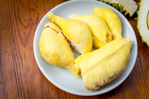 Durian is a king of fruit in Thailand and asia fruit have a spikes shell and sweet can buy at Thai street food and fruit market at agriculture farm