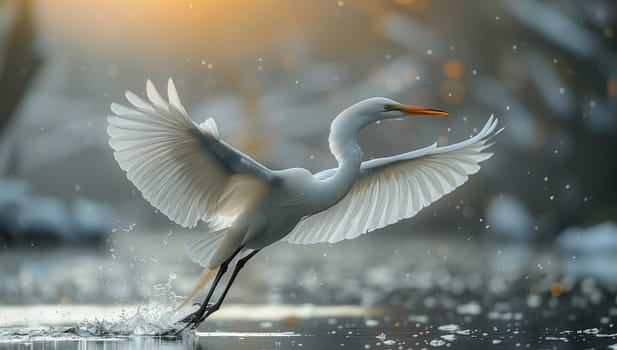 A graceful seabird with white feathers is gliding over the shimmering water, showcasing its elegant wings and tail in a mesmerizing natural event