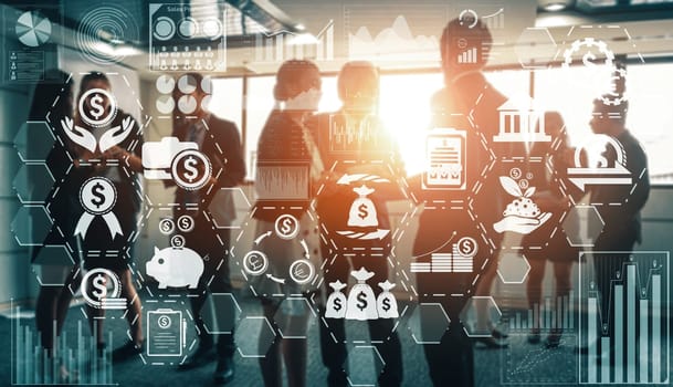 Finance and Money Transaction Technology Concept. Icon Graphic interface showing fintech trade exchange, profit statistics analysis and market analyst service in modern computer application. uds