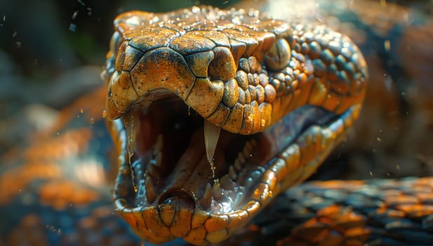 A closeup of a fluid terrestrial organism, a snake with its mouth open, showcasing its electric blue scaled reptile features in a mesmerizing display of marine biology